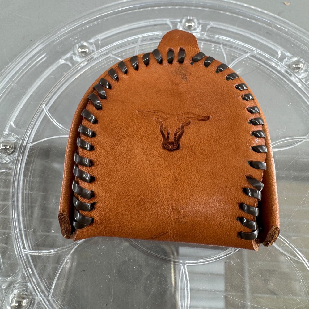 Unbranded Leather Longhorn Coin Pouch Whipstitch Western Bull Brown Small Wallet